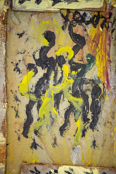 Purvis Young Set of 2 Signed Original Mixed Media Paintings on Masonite