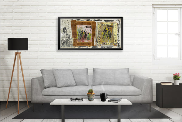 Purvis Young Set of 2 Signed Original Mixed Media Paintings on Masonite