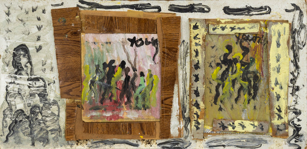 Purvis Young Set of 2 Signed Original Mixed Media Paintings on Masonite
