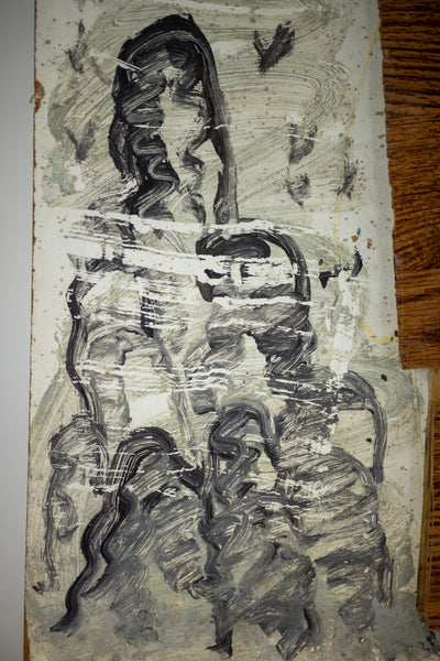 Purvis Young Set of 2 Signed Original Mixed Media Paintings on Masonite