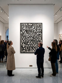 Original 2018 RETNA acrylic on canvas, featuring his signature black-and-white script inspired by global calligraphic traditions