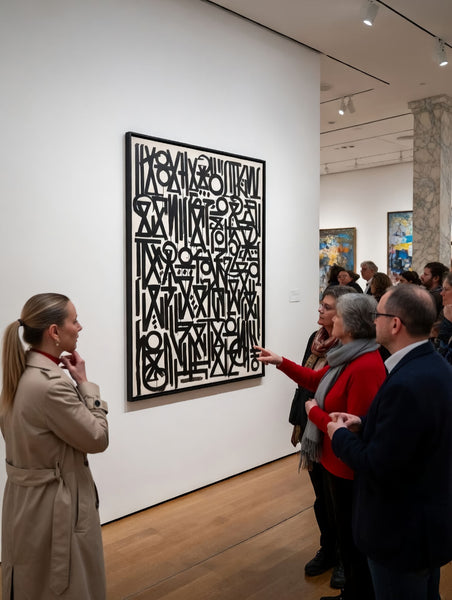 Original 2018 RETNA acrylic on canvas, featuring his signature black-and-white script inspired by global calligraphic traditions