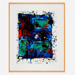 A vibrant 1979 acrylic on paper by Sam Francis, Untitled (Green, Blue, Red) showcases the artist’s luminous color fields and dynamic abstraction. Signed, inscribed, exhibition-provenanced, and catalogued (no. 20), this significant postwar work includes a Certificate of Authenticity from Modern Artifact