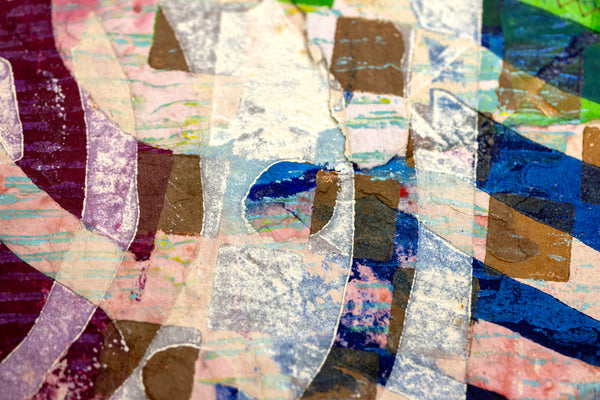 Shoebox by Sam Gilliam is a 20x23.5 inch signed and numbered edition, a relief etching with collage on handmade paper