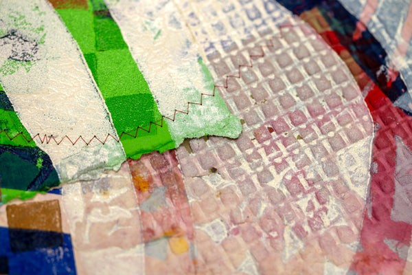 Shoebox by Sam Gilliam is a 20x23.5 inch signed and numbered edition, a relief etching with collage on handmade paper