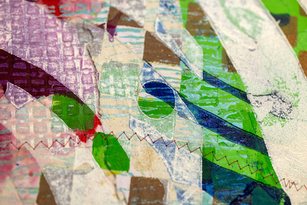 Shoebox by Sam Gilliam is a 20x23.5 inch signed and numbered edition, a relief etching with collage on handmade paper