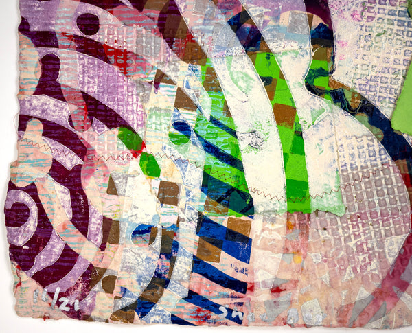 Shoebox by Sam Gilliam is a 20x23.5 inch signed and numbered edition, a relief etching with collage on handmade paper