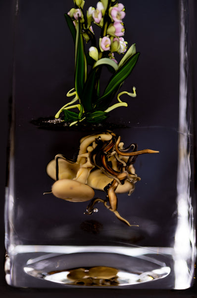 Paul Stankard Signed Hand Blown Glass Paperweight Sculpture Root People with Lavender Flowers