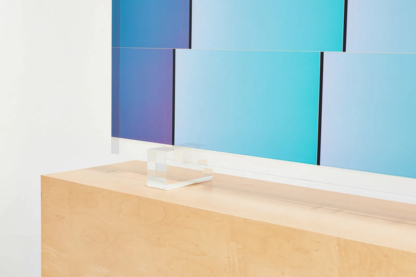 Vasa Monumental Block Blue, Teal, and Pink 1987 65” Original Acrylic Sculpture with Stand