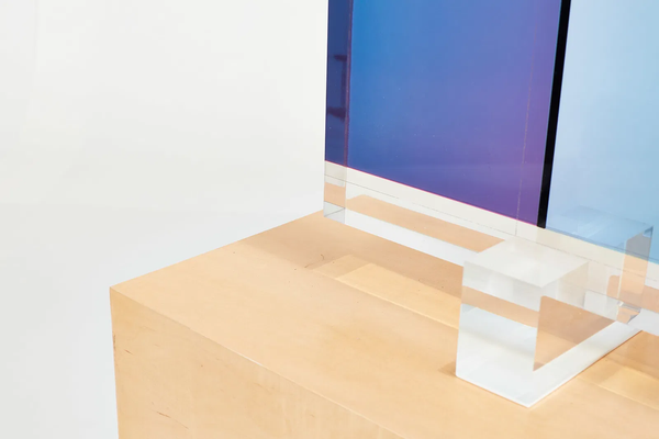 Vasa Monumental Block Blue, Teal, and Pink 1987 65” Original Acrylic Sculpture with Stand