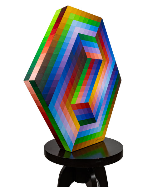 Victor Vasarely Kezdi 1990 Hand-Signed Double Sided Acrylic on Wood Multi-Colored Sculpture