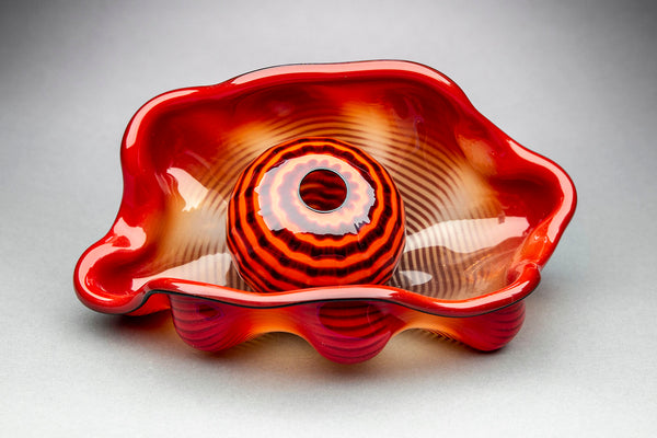 Ultra Rare Retired Sold Out 95" Chinese Red Seaform Pair Glass Sculpture w/case Certificate