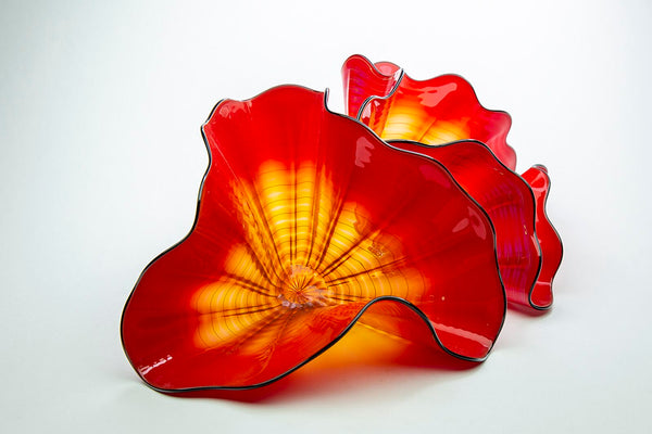 Dale Chihuly Red Amber Persian Pair Original Contemporary Handblown Glass Art