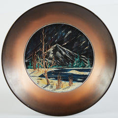 Bob Ross Original Oil on Velvet inside Gold Pan Painting Contemporary Art