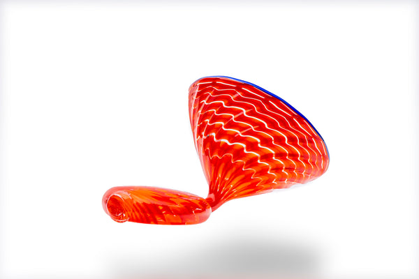 Dale Chihuly Original Hand Signed Vermillion Persian with Lapis Blue Lip Wrap Handblown Contemporary Glass Art