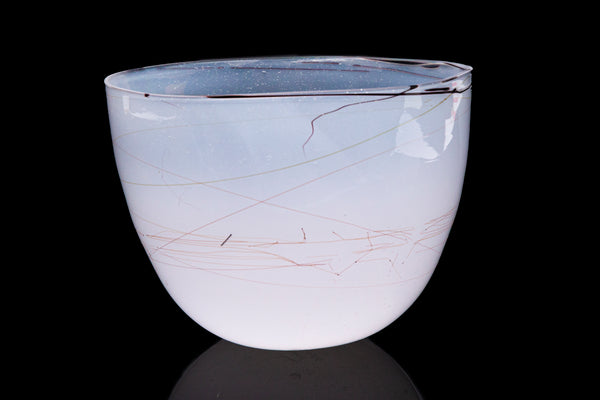 Dale Chihuly 1979 White Bowl w/Thin Beige Threads Signed Contemporary Handblown Glass Art