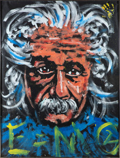 Albert Einstein Oil on Paper Orig Painting, Massive 74.5 x 56.75" Rare