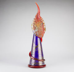 Dale Chihuly Midnight Blue Venetian with Red Feather Handblown Glass Art
