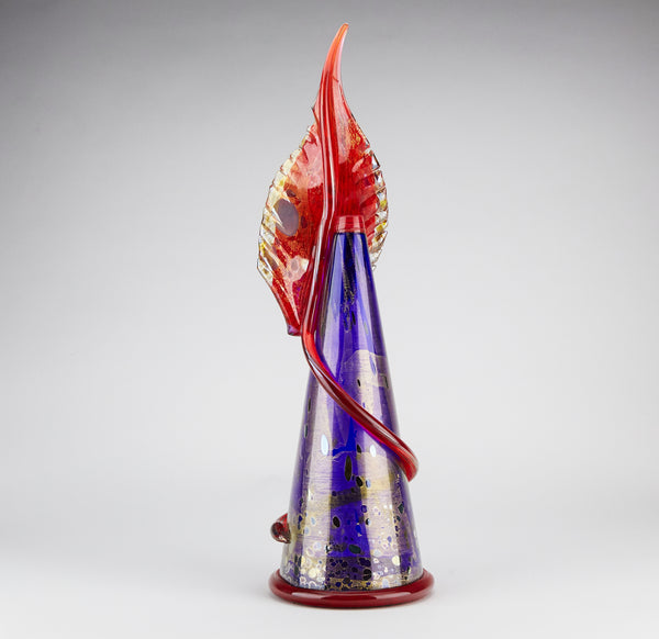 Dale Chihuly Midnight Blue Venetian with Red Feather Handblown Glass Art
