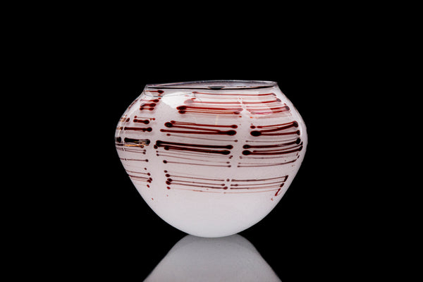 Dale Chihuly 1979 White Tabac Basket w/Brown Stripes Signed Contemporary Handblown Glass Art