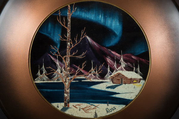 Bob Ross Authentic Original Oil Pan Painting Alaska Cabin Mountain Scene