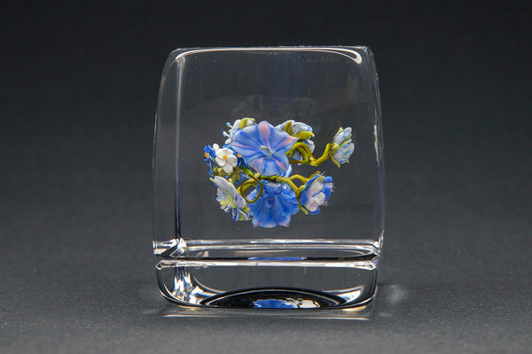 Blue Flower Paperweight Botanical - Contemporary Floral Glass Art