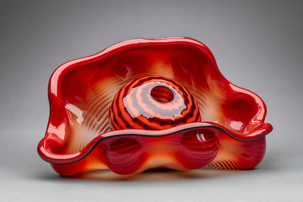 Ultra Rare Retired Sold Out 95" Chinese Red Seaform Pair Glass Sculpture w/case Certificate