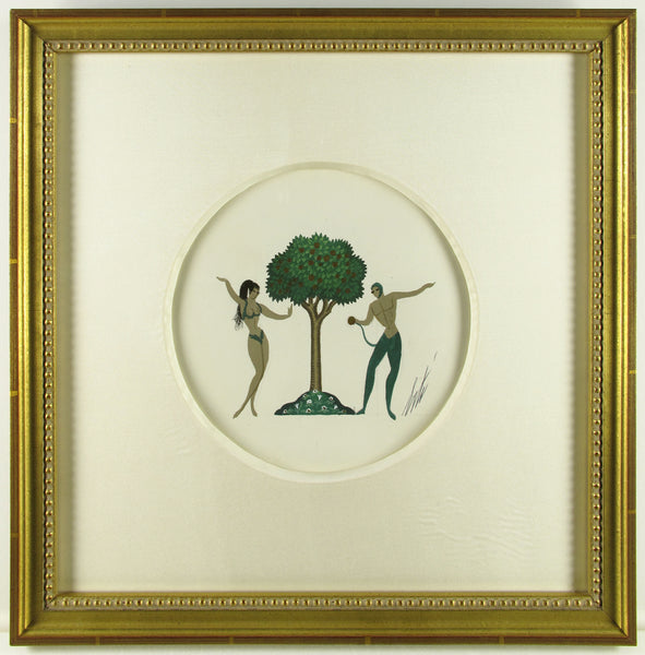 Original Gouache on Paper Art Deco Adam and Eve