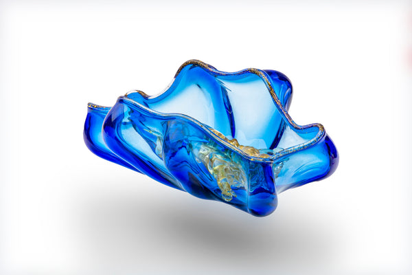 Dale Chihuly Original One of a Kind Golden Putti in Azure Blue Seaform Glass