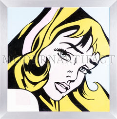 Crying Girl Large Original Oil Painting Hommage to Lichtenstein