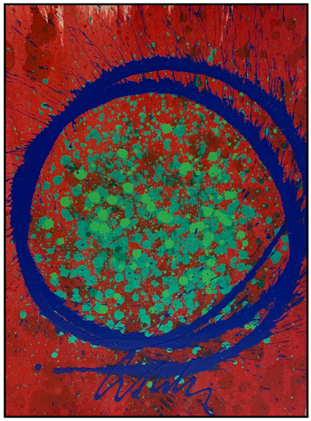 Cobalt Blue, Red, and Green Circle Drawing Original Acrylic Painting Signed Contemporary Art