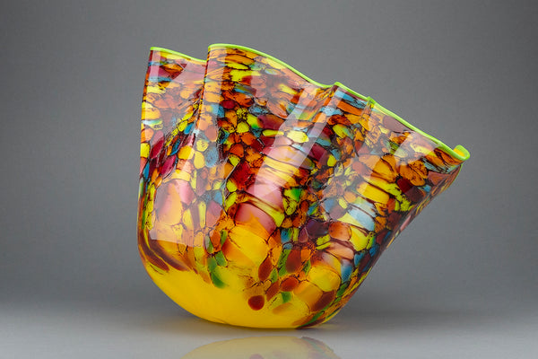 Carnival Macchia Large Glass Vase with Yellow Interior & Ruffled Edge Contemporary Art