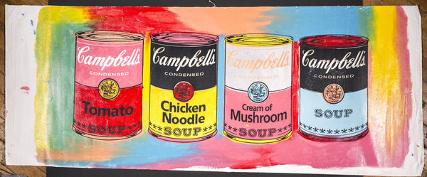 Campbells Soup Quad Warhol Famous Assistant, Pop Art Oil Painting