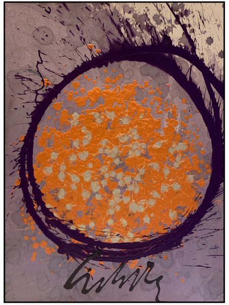 Orange Circle Drawing on Purple Background Original Acrylic Painting Signed Contemporary Art