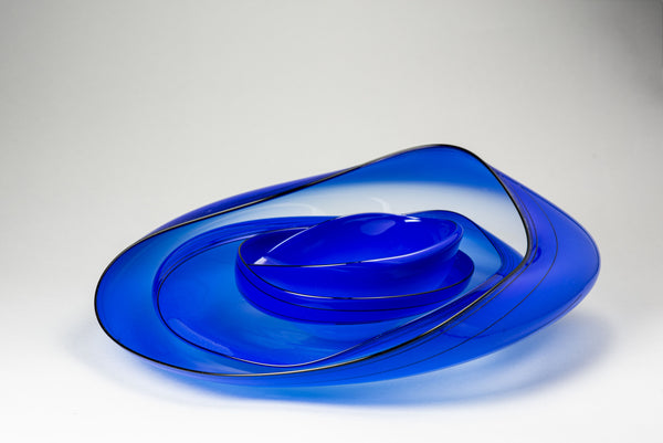 Dale Chihuly Cobalt Blue Basket 4 piece Set Original Handblown Glass Art