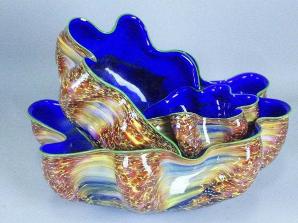 Dale Chihuly Signed Original Blue Pheasant Macchia Set Handblown Contemporary Glass Art