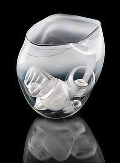 Dale Chihuly 9 Piece Birch White Basket Set with Black Lip Wraps Original Handblown Glass Contemporary Art