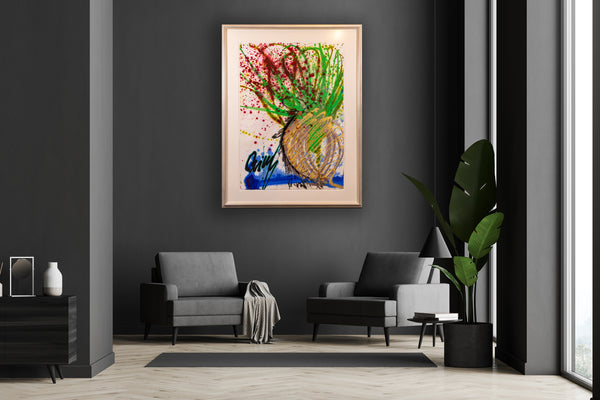 Dale Chihuly Signed Original Untitled Red, Green, Blue Ikebana Watercolor and Acrylic Painting