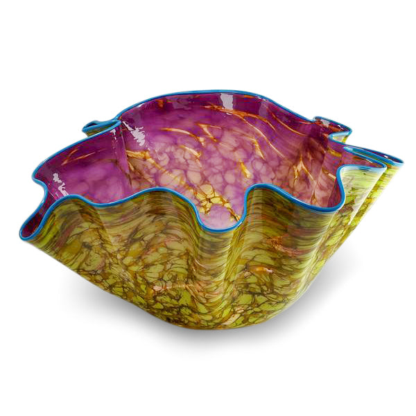 Dale Chihuly Wisteria Violet Macchia with Eucalyptus Lip Wrap Handblown Contemporary Glass Art
