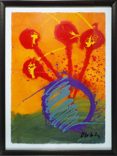 Dale Chihuly Original Orange Ikebana Drawing  Contemporary Acrylic Painting