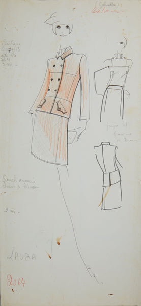 Karl Lagerfeld Original Fashion Sketch Colored Pencil Drawing 2064 Laura Contemporary Art