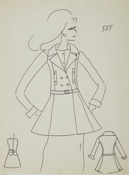 Karl Lagerfeld Original Fashion Sketch Ink Drawing 585 Contemporary Art