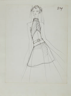 Karl Lagerfeld Original Fashion Sketch Ink Drawing 594  Contemporary Art