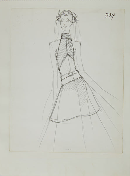 Karl Lagerfeld Original Fashion Sketch Ink Drawing 594  Contemporary Art