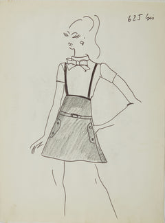 Karl Lagerfeld Original Fashion Sketch Ink Drawing with Marker 625 Bis