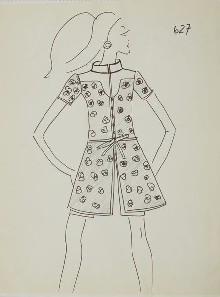 Karl Lagerfeld Original Fashion Sketch Ink Drawing 627 Contemporary Art