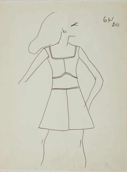 Karl Lagerfeld Original Fashion Sketch Ink Drawing 641 Biss Contemporary Art