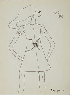 Karl Lagerfeld Original Fashion Sketch Ink Drawing 642 Bis Contemporary Art