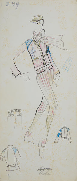 Karl Lagerfeld Original Fashion Sketch Colored Pencil Drawing B-124 Contemporary Art
