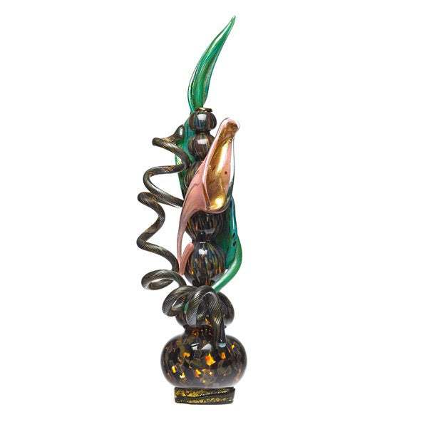 Dale Chihuly Original Black, Green, Gold  Leaf Venetian Vase Contemporary Glass Art